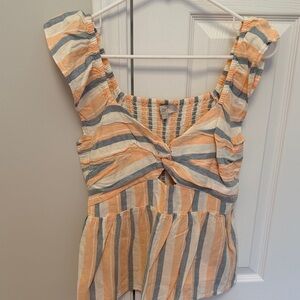LOFT Peach, Blue & Cream Striped Knot-Front Tank- SIZE SMALL!